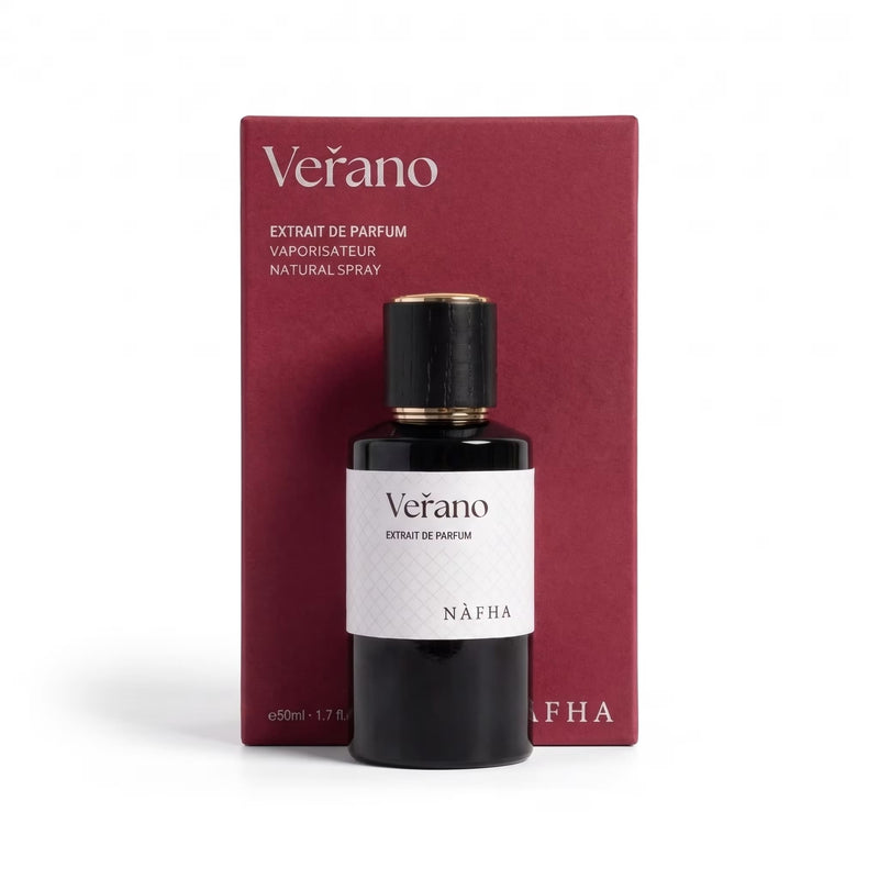NAFHA Verano Perfume - Premium Deep Red Retail Packaging Box and 50ml Bottle
